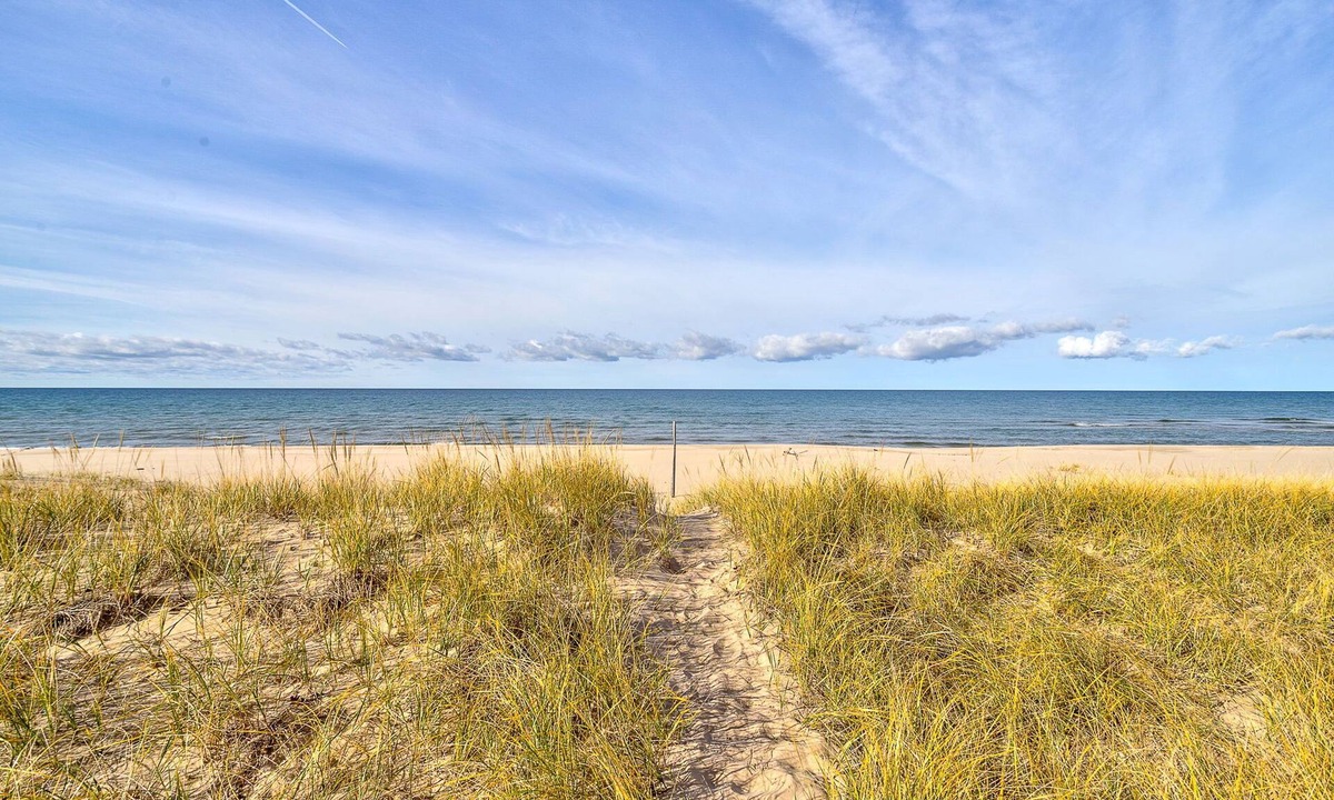 Shelby House | Lake Michigan waterfront home- Low bluff gorgeous beach and Spectacular Sunsets
