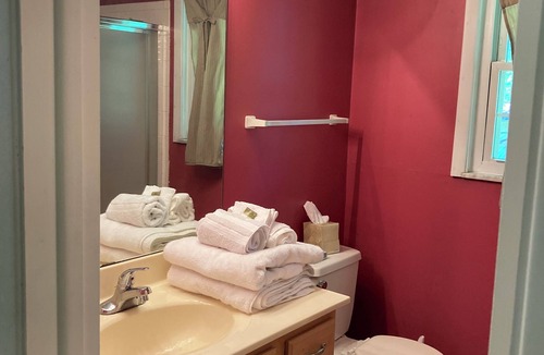 Carmel House | Quiet Sunny Central Carmel home: Master bedroom with private bathroom, 2nd floor