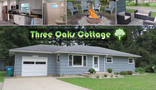 Three Oaks Cottage with private fire pit, outdoor seating, & grill!